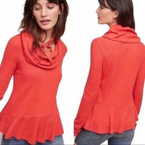 Maeve Anthropologie Winterscape Orange Cowl Neck Peplum Sweater Top 🍊